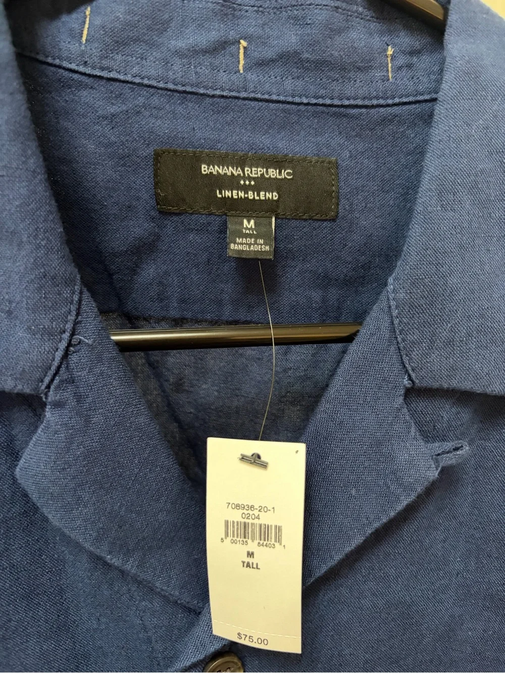 NWT Banana Republic Men's Short-Sleeve Button-Down Shirt - Blue medium tall